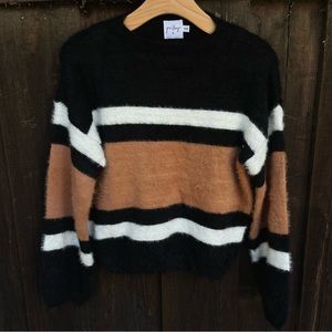 Princess Polly Fuzzy Sweater Black Stripe Color Block